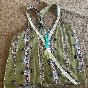 Trendy Olive Green Patterned Camisole